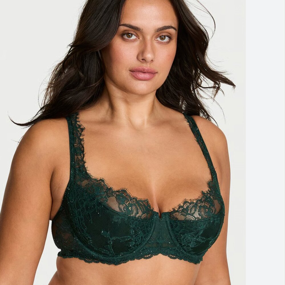 32A/S VS Bra + Ouvert Panty Very Sexy Rose Lace Shimmer Uplift Cutout Set